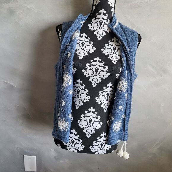 Breckenridge Blue Snowflake Embroidered Zip Vest Petite Large Rabbit Hair Wool - Picture 7 of 9